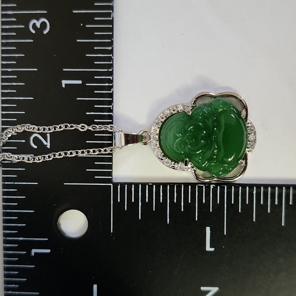 Silver Jade Green Buddah Pendant with Chain Necklace - Picture 7 of 7